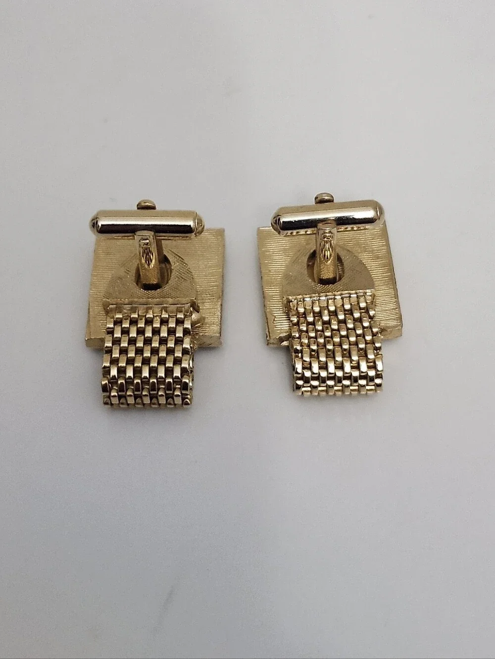 Vintage Gold Tone Mesh Wrap Cufflinks With Green Stone MCM Retro